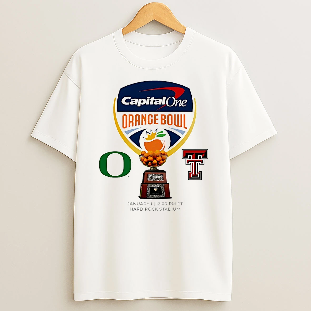 Oregon Ducks Vs Texas Tech Red Raiders 2026 Capital One Orange Bowl Logo Circle T Shirt