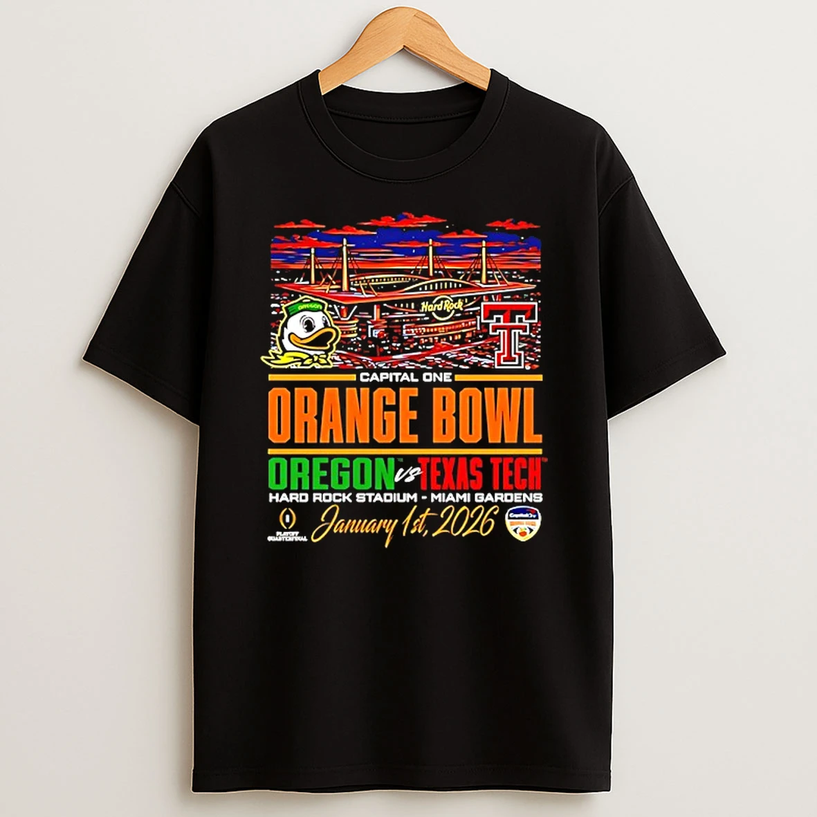 Oregon Ducks Vs Texas Tech Red Raiders 2026 Capital One Orange Bowl Hard Rock Stadium T Shirt