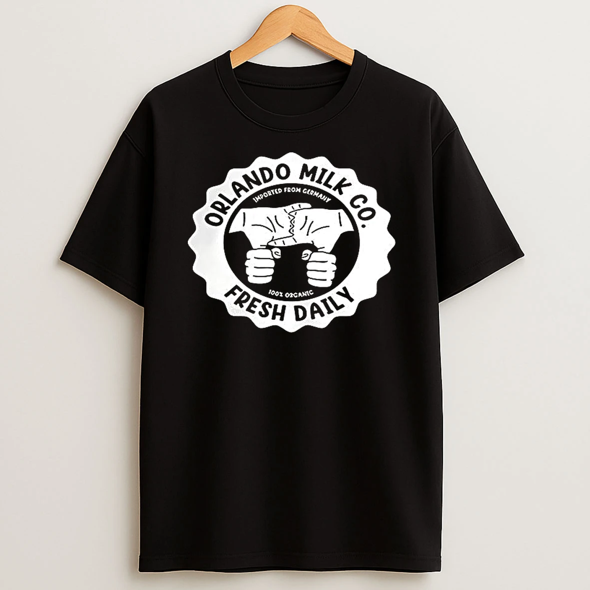Orlando Milk Co Fresh Daily Imported From Germany Logo T Shirt