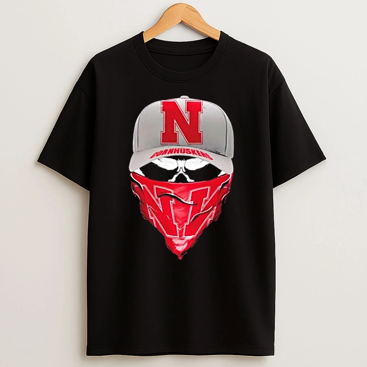 Outlaw Skull Gang Wearing A Cap X Nebraska Cornhuskers T Shirt