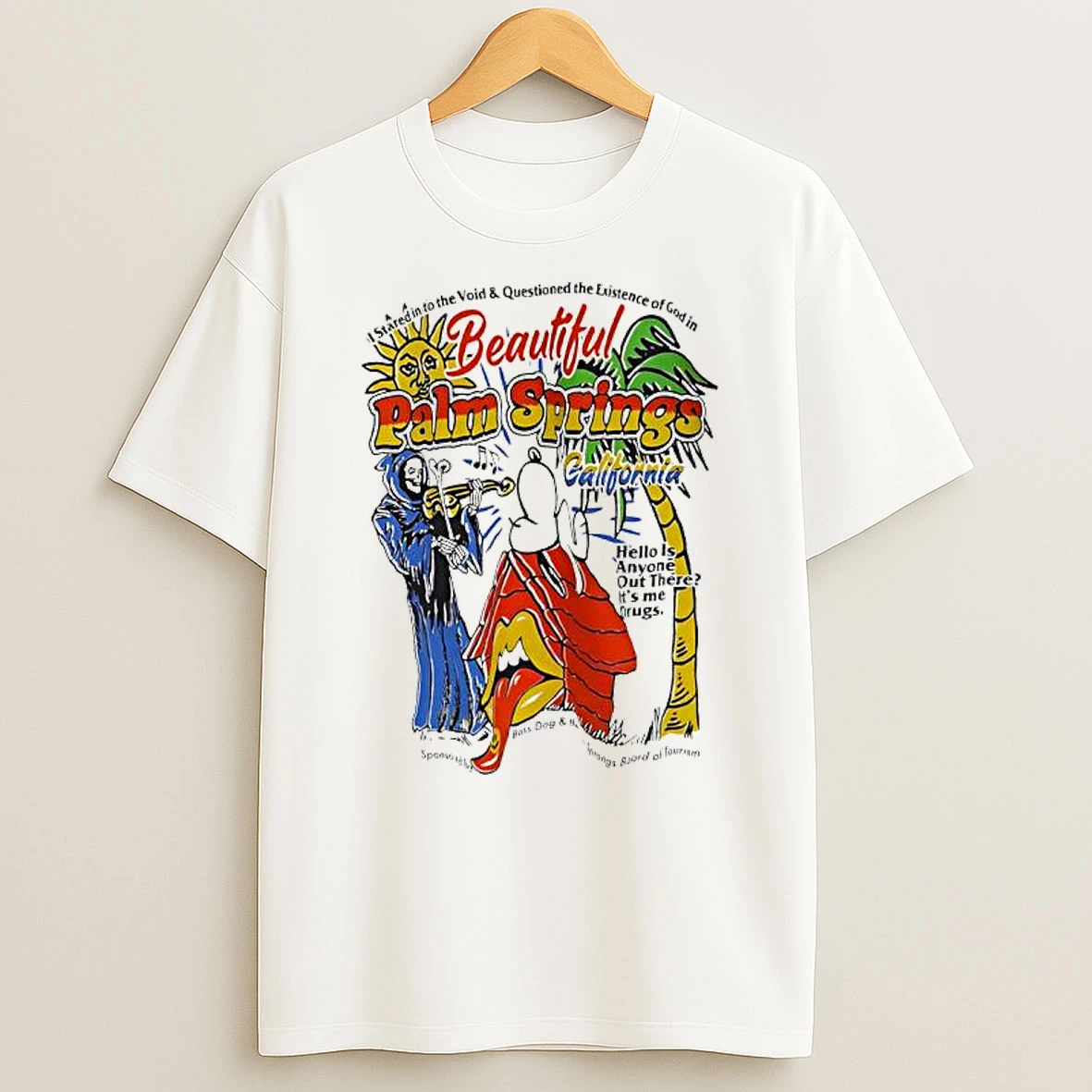 Palm Springs Beautiful California Snoopy And Grim Hello Is Anyone Out There T Shirt