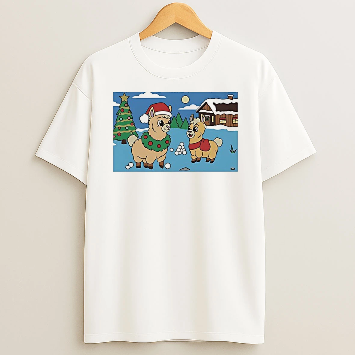 Parent Llama With Child Llama Snowy Christmas Tree T Shirt
