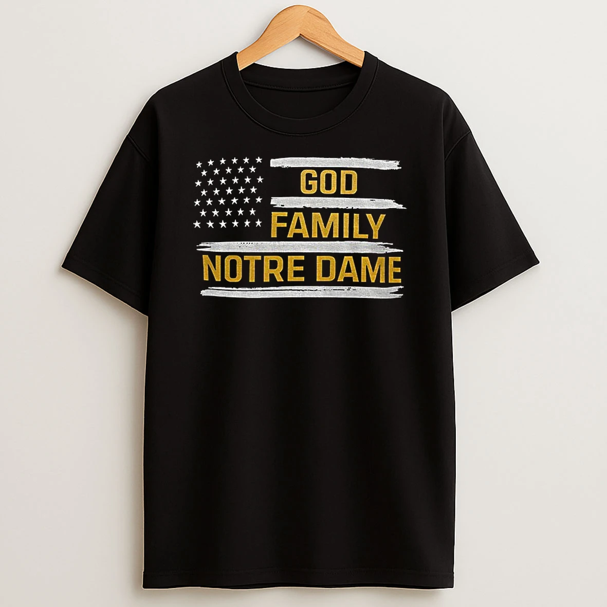 Patriotic God Family Notre Dame Fighting Irish American Flag T Shirt