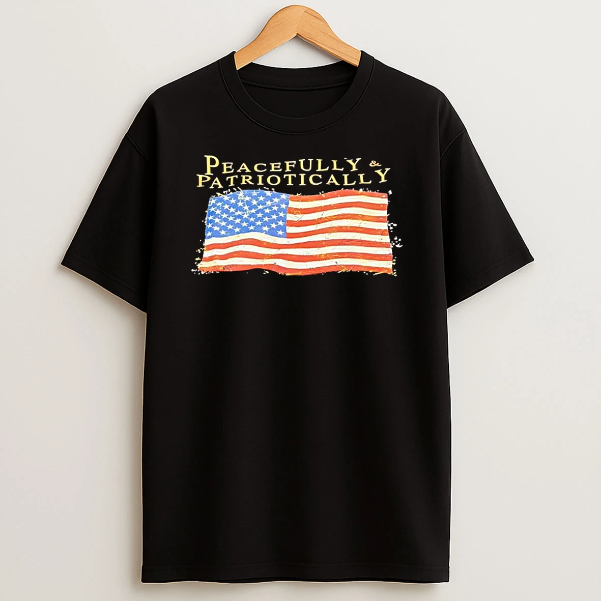 Peacefully Patriotically American Flag Graphic T Shirt