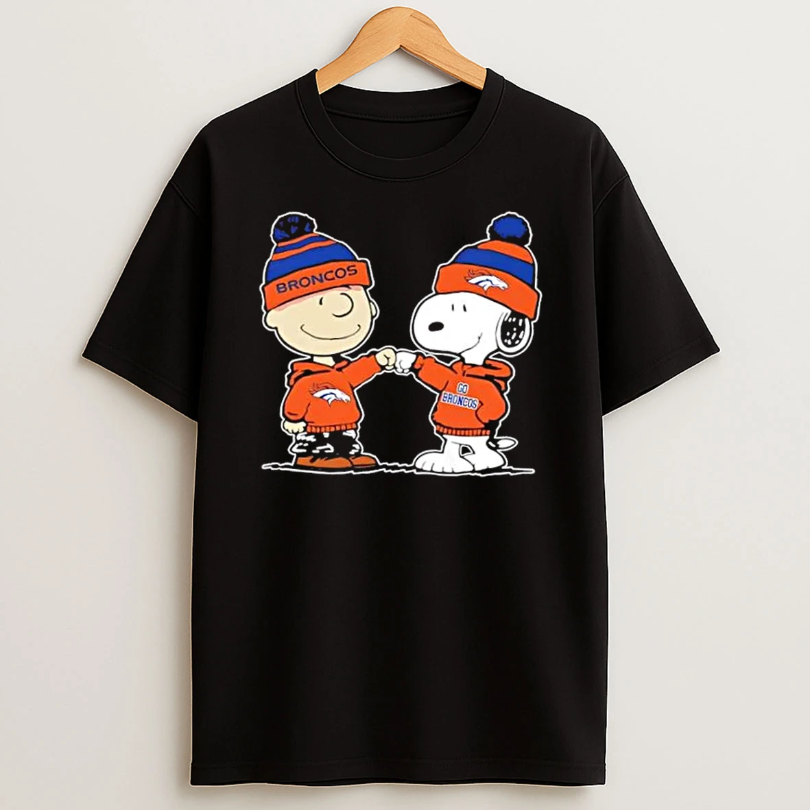 Peanuts Charlie Brown Fist Bump Snoopy X Denver Broncos Football T Shirt