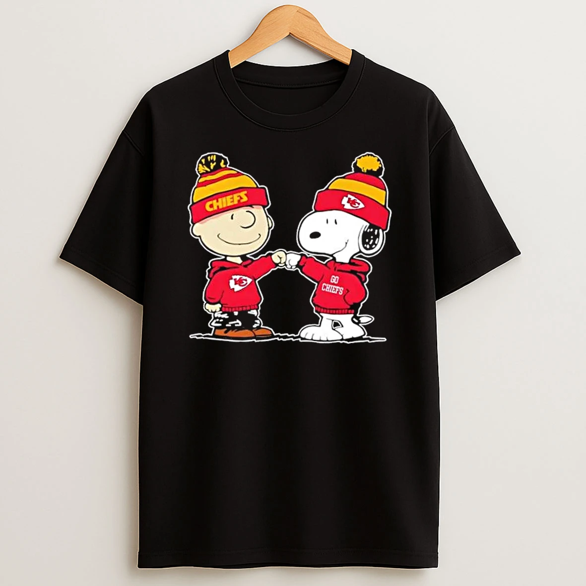 Peanuts Charlie Brown Fist Bump Snoopy X Kansas City Chiefs Football T Shirt