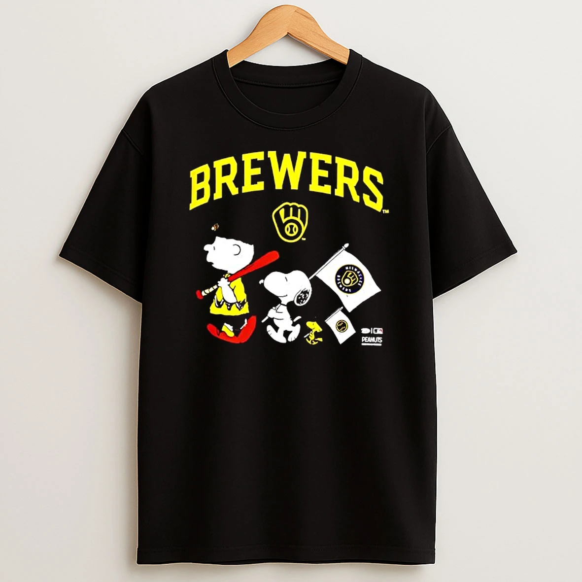 Peanuts Chracters Flag With Milwaukee Brewers T Shirt