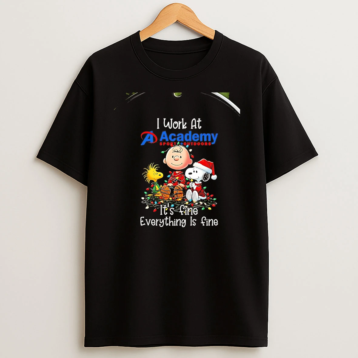 Peanuts I Work At Academy Sports Outdoors Its Fine Everything Is Fine Christmas Chriast T Shirt