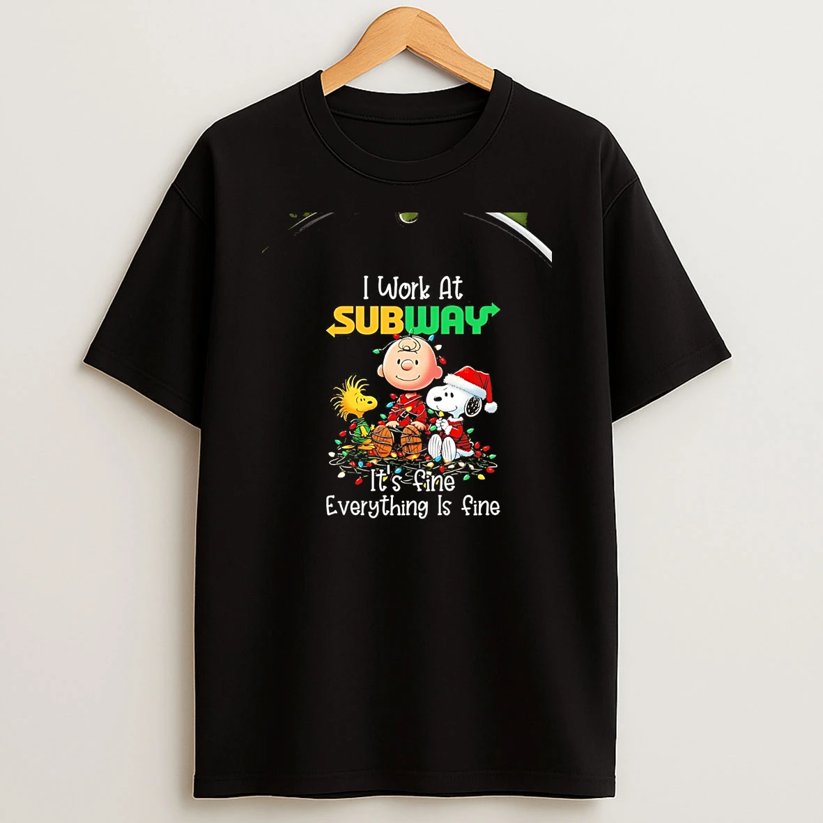 Peanuts I Work At Subway Its Fine Everything Is Fine Christmas Chriast T Shirt
