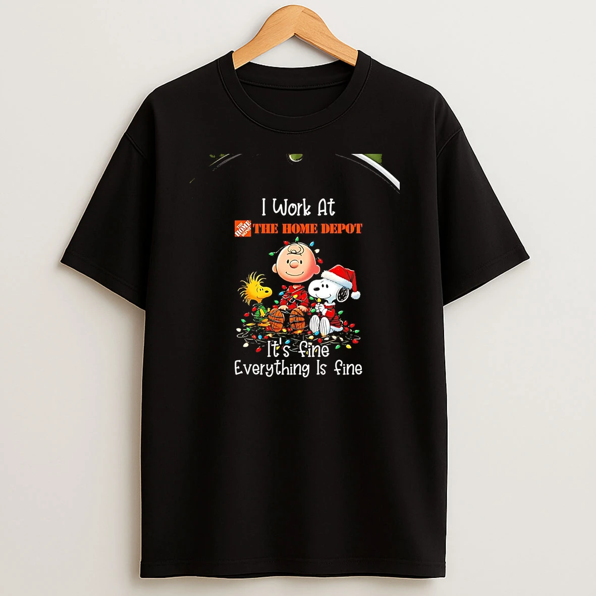 Peanuts I Work At The Home Depot Its Fine Everything Is Fine Christmas Chriast T Shirt