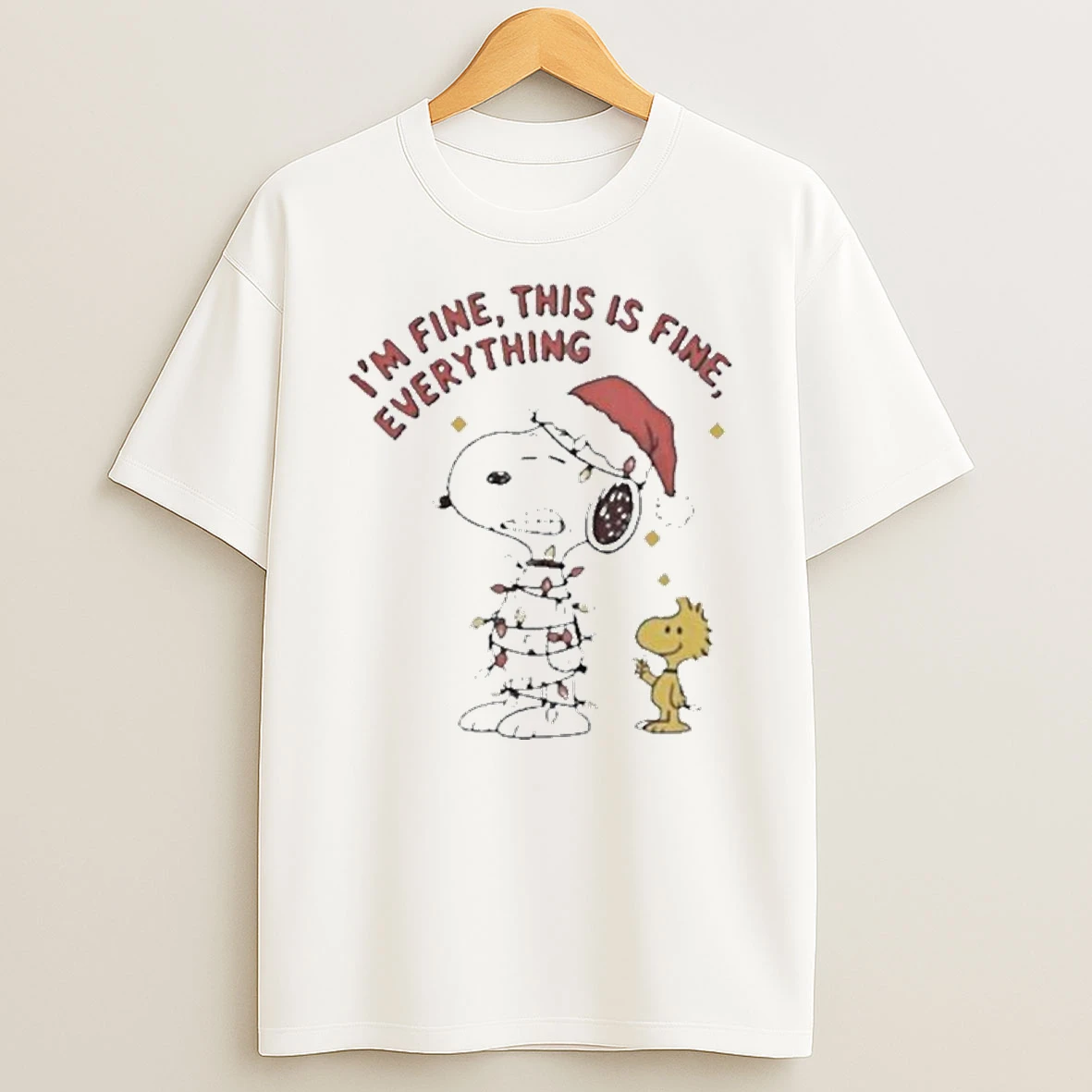 Peanuts Snoopy And Woodstock Im Fine This Is Fine Everything Christmas Lights T Shirt
