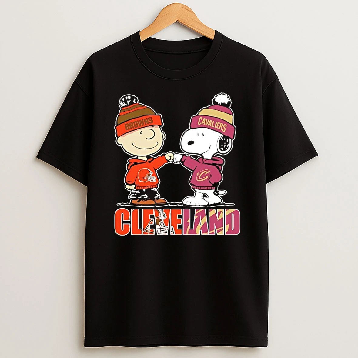Peanuts Snoopy And Charlie Brown X Cleveland Browns And Cavaliers T Shirt