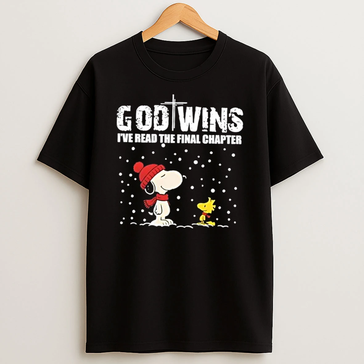 Peanuts Snoopy And Woodstock God Wins Ive Read The Final Chapter Christmas T Shirt