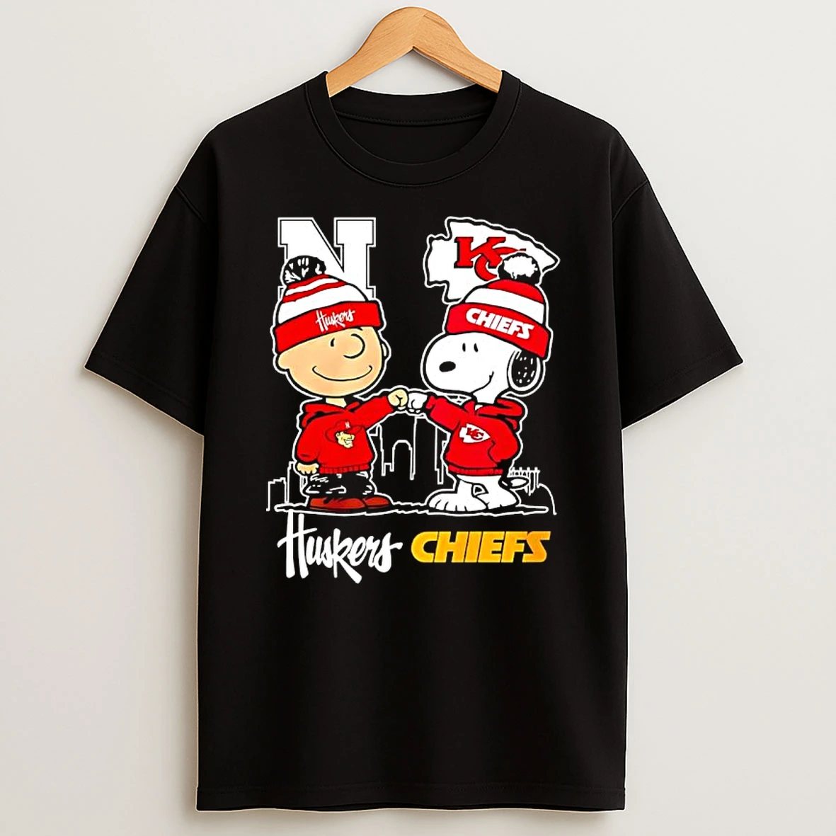 Peanuts Character Nebraska Huskers And Kansas City Chiefs Graphic T Shirt