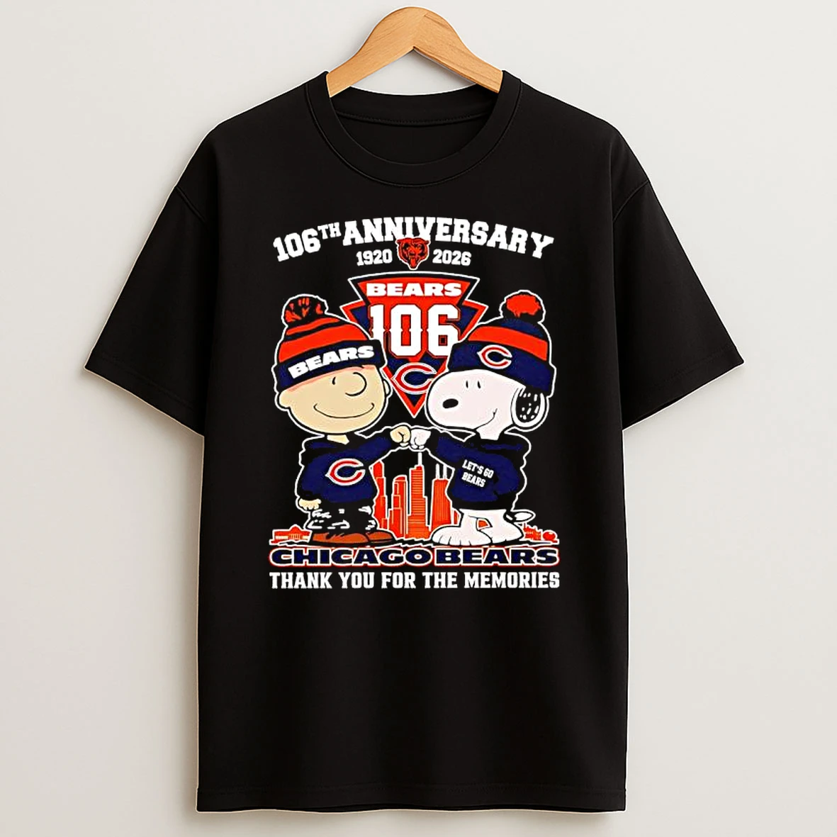 Peanuts With Chicago Bears 106th Anniversary Thank You For The Memories T Shirt