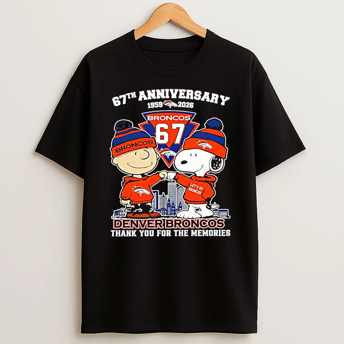 Peanuts With Denver Broncos 67th Anniversary Thank You For The Memories T Shirt