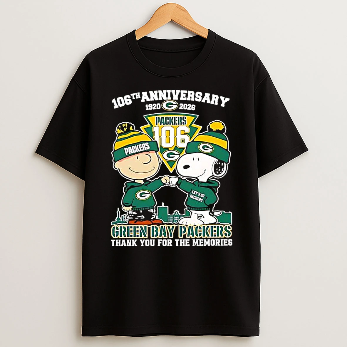 Peanuts With Green Bay Packers 106th Anniversary Thank You For The Memories T Shirt