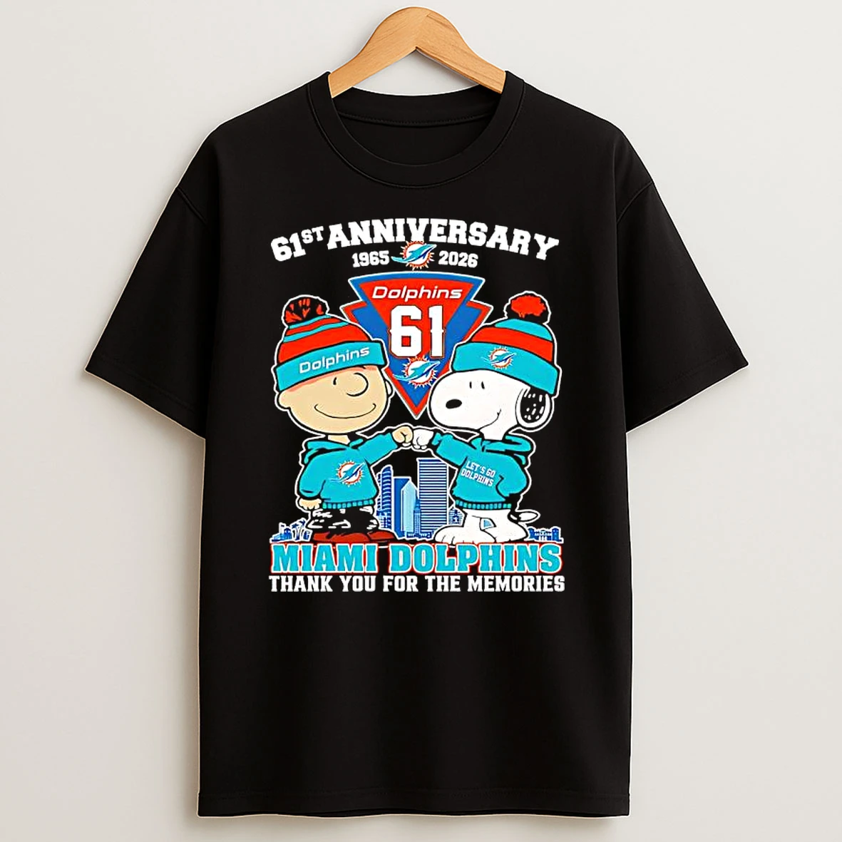 Peanuts With Miami Dolphins 61st Anniversary Thank You For The Memories T Shirt
