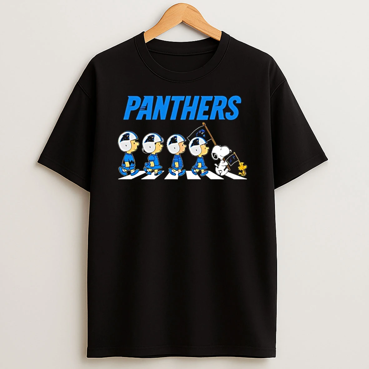 Peanuts X Carolina Panthers Football Flag Walking T Shirt
