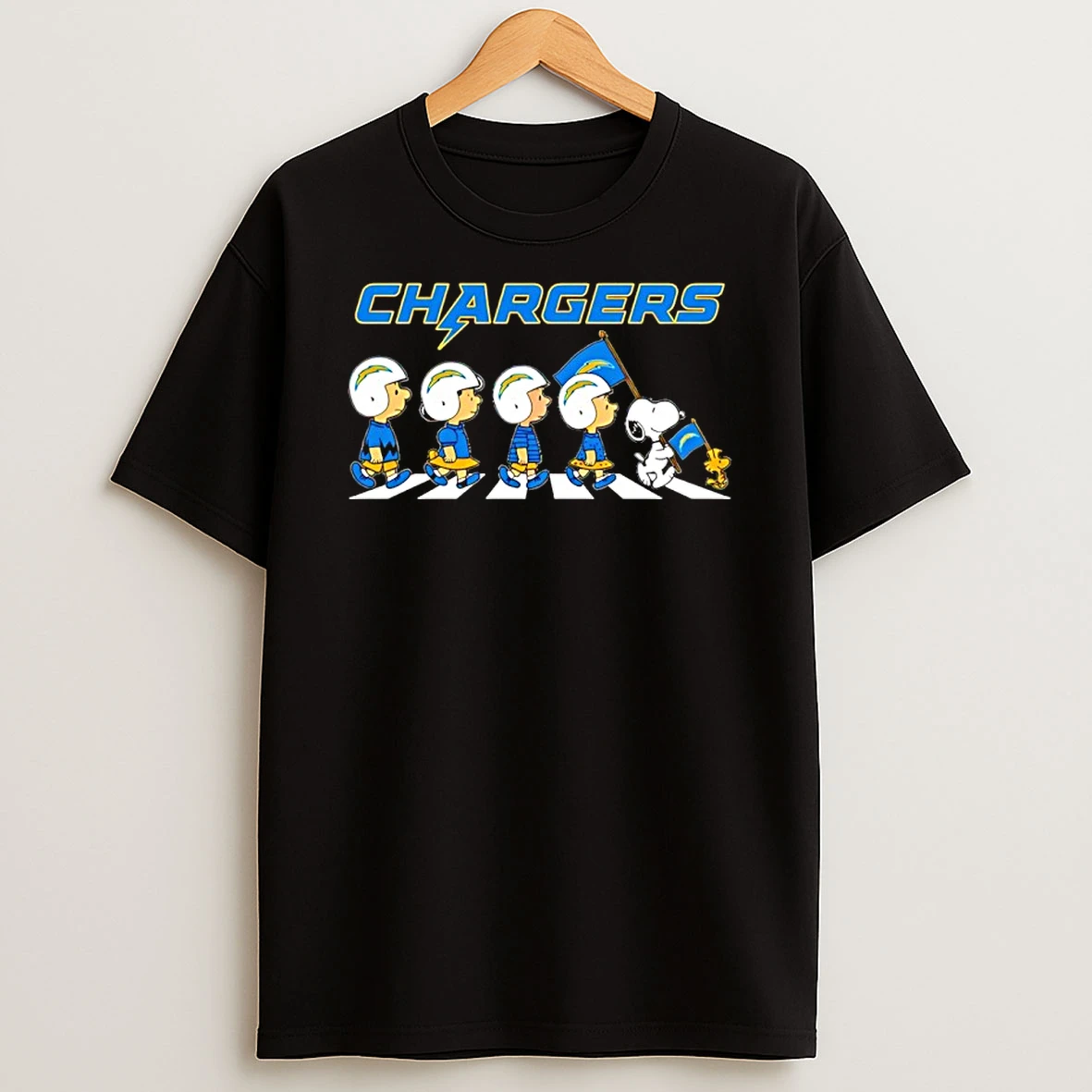 Peanuts X Los Angeles Chargers Football Flag Walking T Shirt