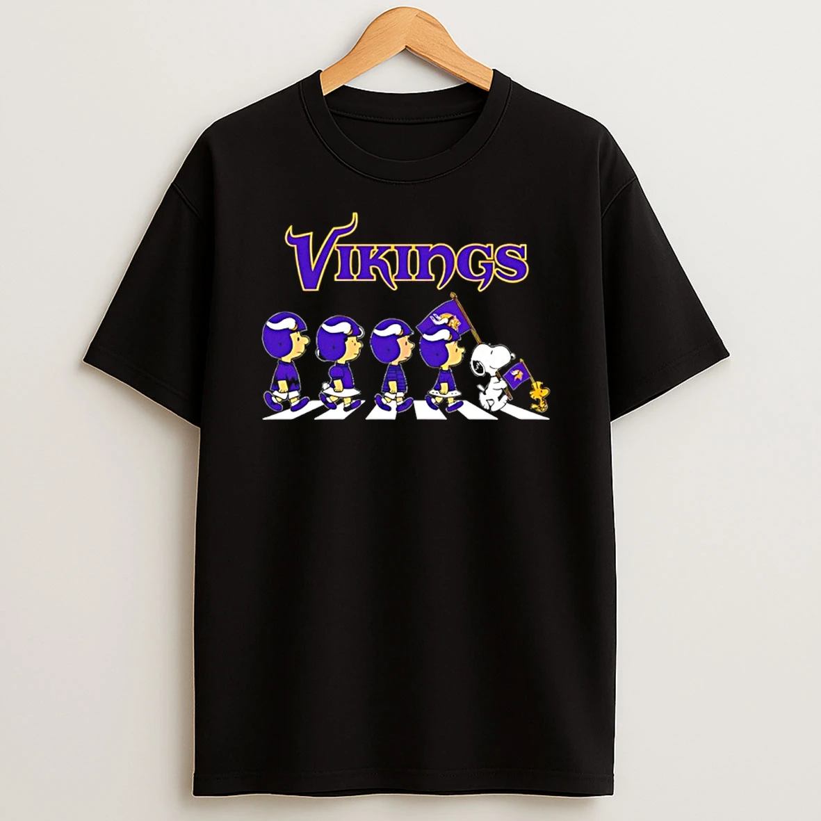 Peanuts X Minnesota Vikings Football Flag Walking T Shirt