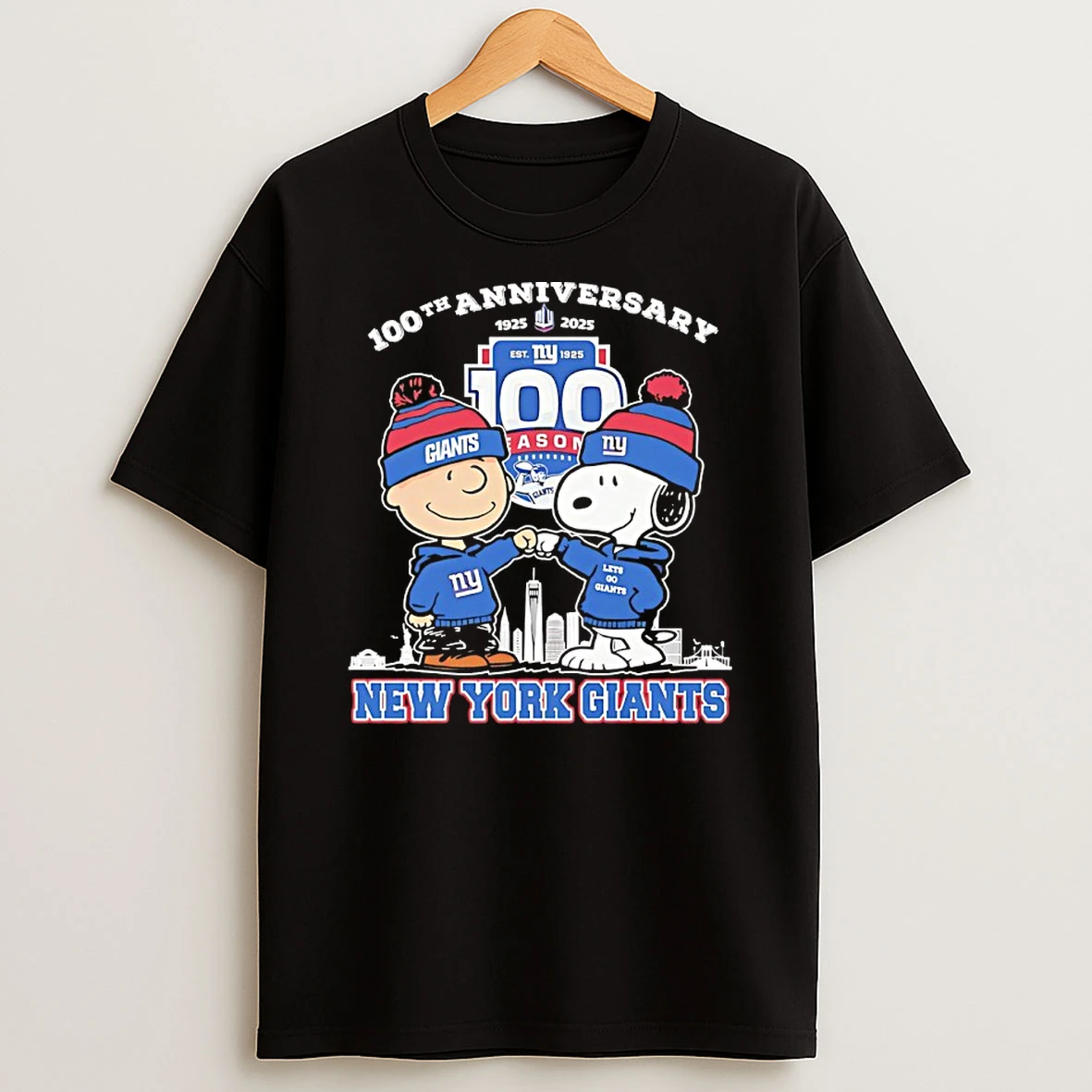 Peanuts X New York Giants 1925 2025 100th Anniversary T Shirt