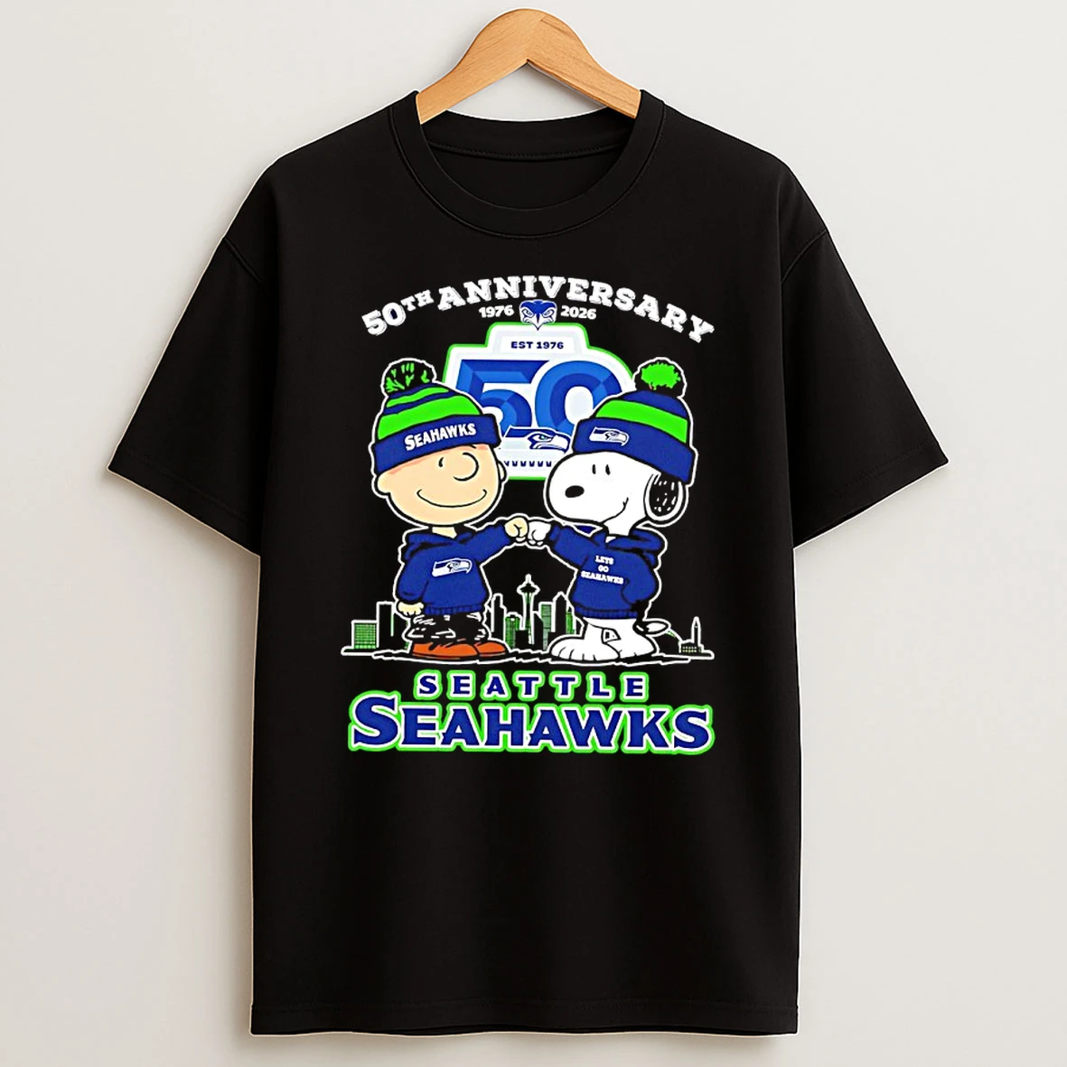 Peanuts X Seattle Seahawks 1976 2026 50th Anniversary T Shirt
