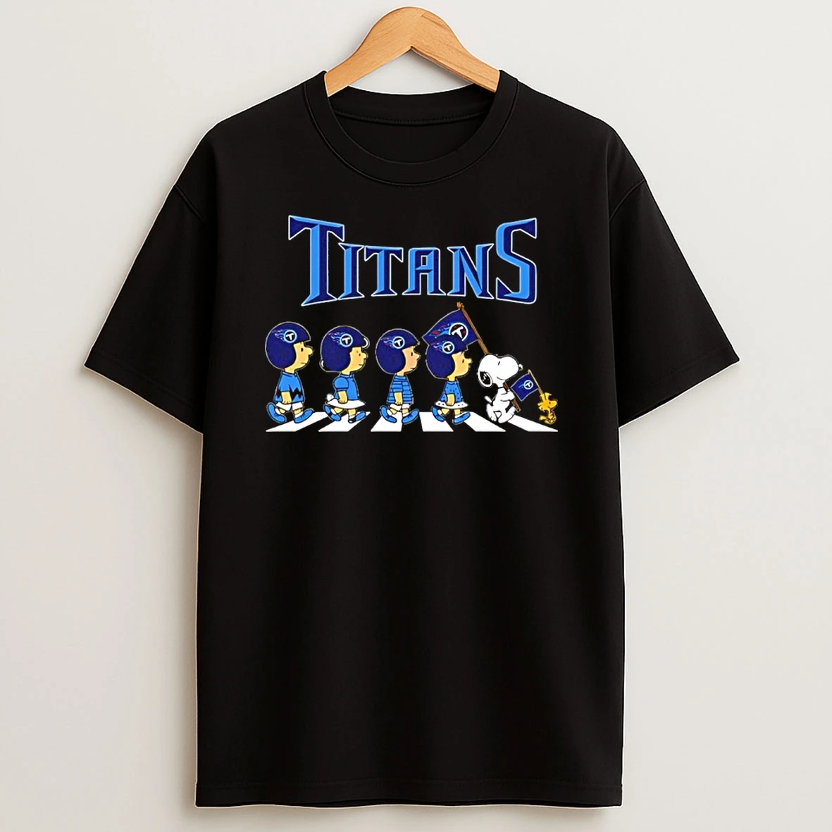 Peanuts X Tennessee Titans Football Flag Walking T Shirt