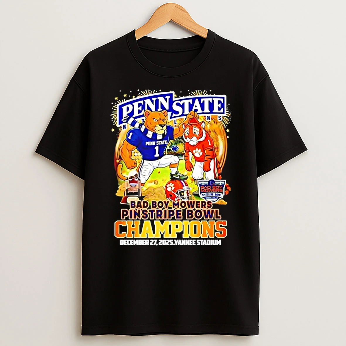 Penn State Nittany Lions 2025 Bad Boy Mowers Pinstripe Bowl Champions Mascot T Shirt