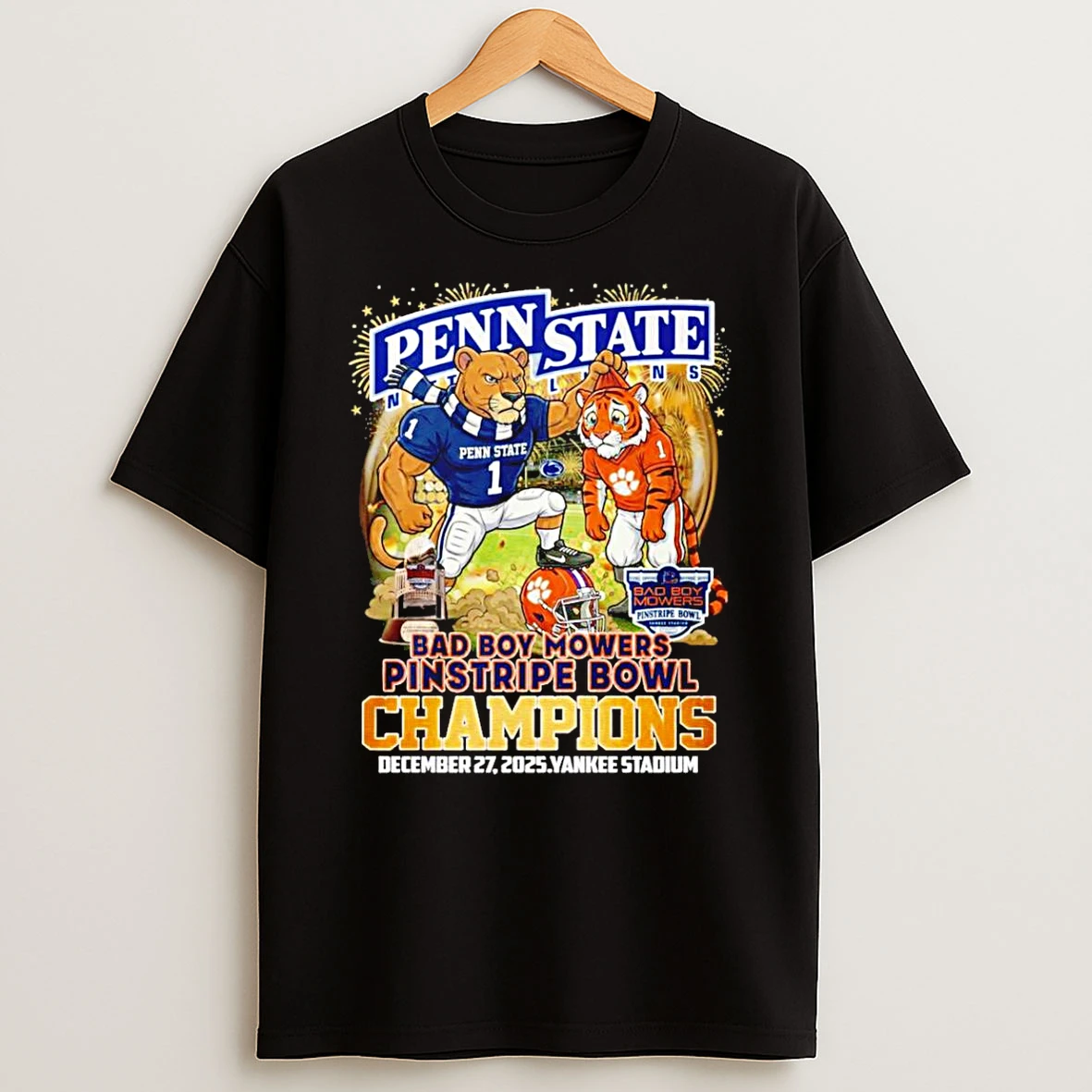Penn State Nittany Lions Bad Boy Mowers Pinstripe Bowl Champions 2025 Mascot T Shirt