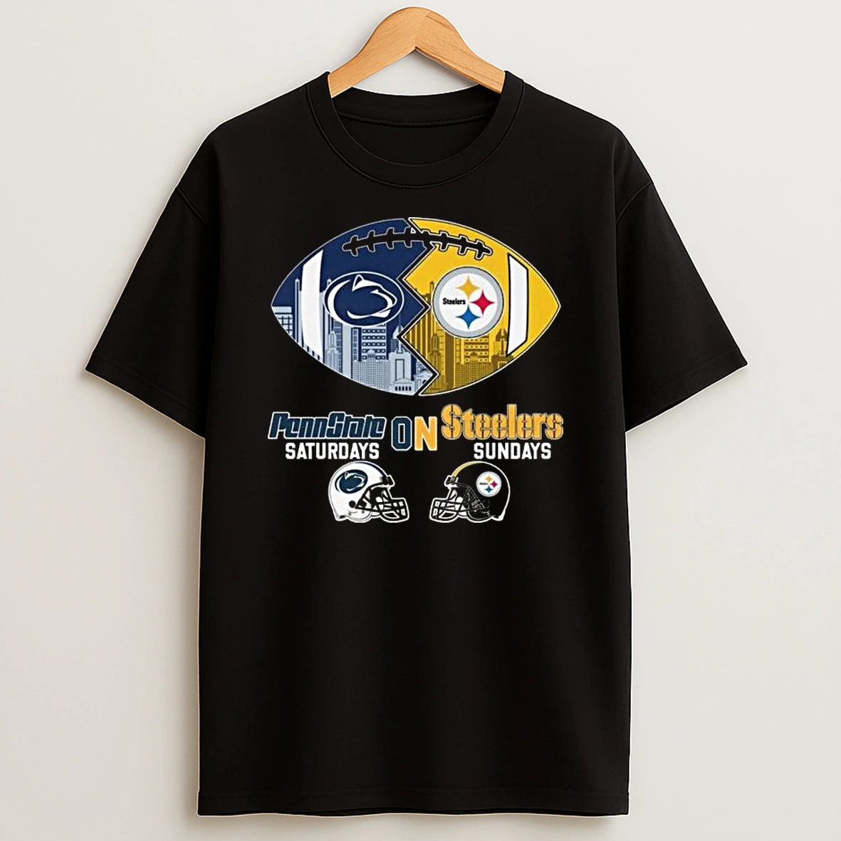 Penn State Nittany Lions Saturday On Pittsburgh Steelers Sundays Helmet Logo 2025 T Shirt