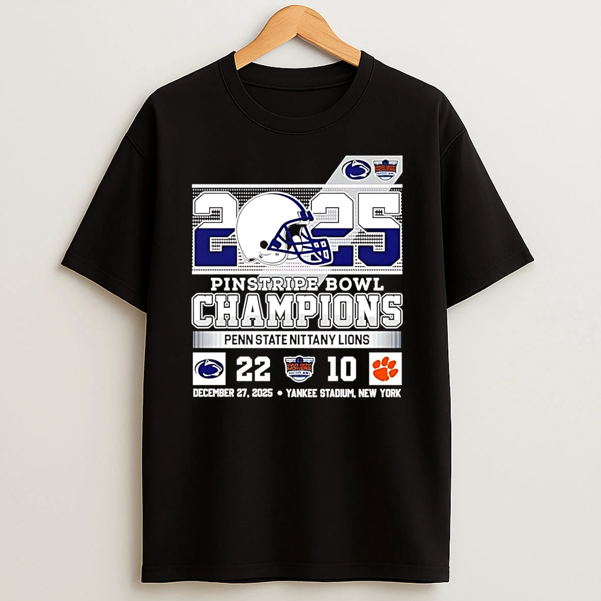 Penn State Nittany Lions Football 2025 Pinstripe Bowl Champions 22 10 Score T Shirt