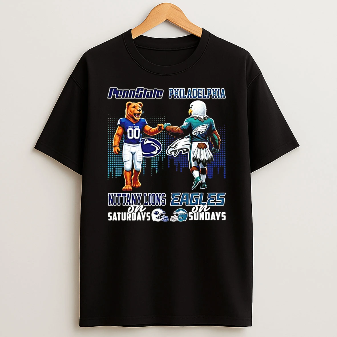 Penn State Nittany Lions On Saturdays Vs Philadelphia Eagles On Sundays Mascot Skyline T Shirt