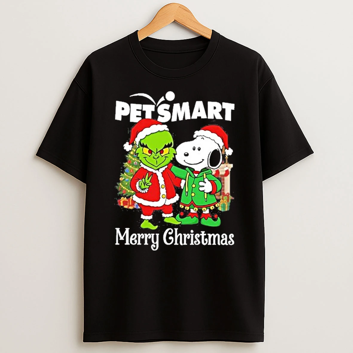 Petsmart Santa Grinch X Santa Snoopy Merry Christmas T Shirt
