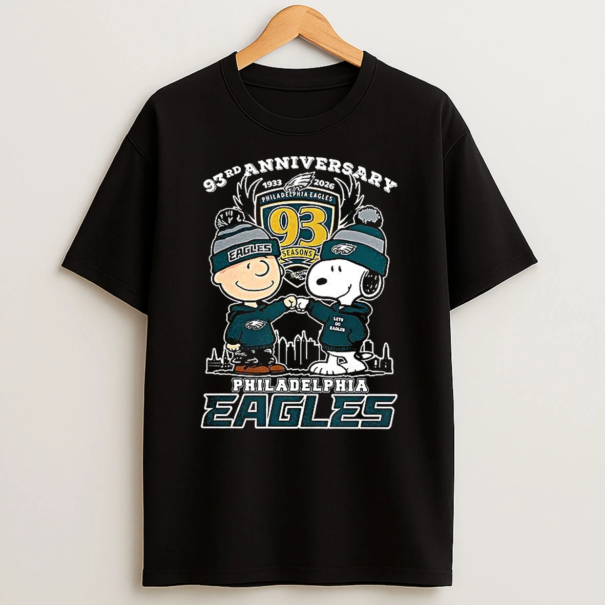 Philadelphia Eagles 93rd Anniversary 2026 X Charlie Brown Touch Hand Snoopy T Shirt