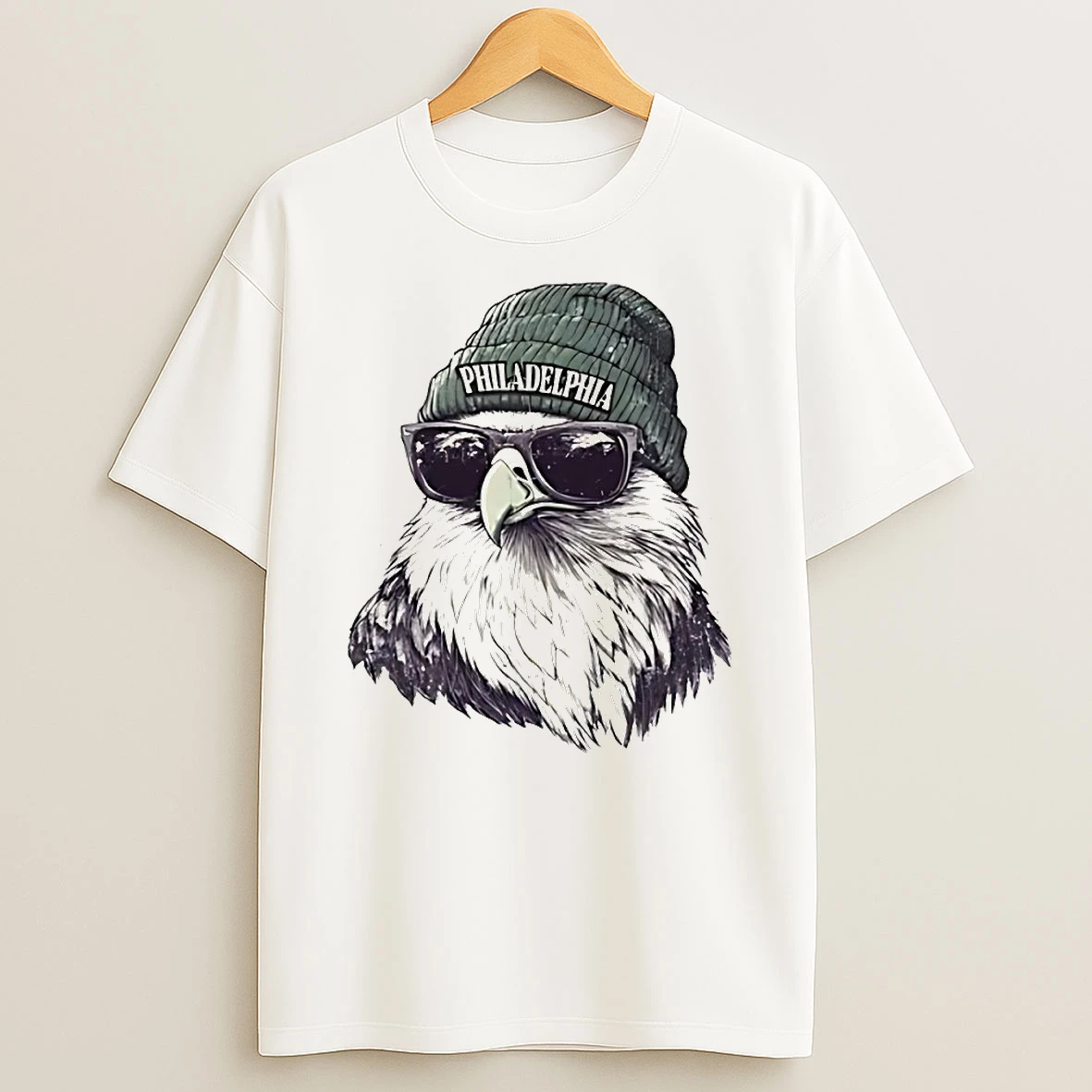 Philadelphia Eagles Mascot Wearing A Beanie And Sunglasses Circle T Shirt