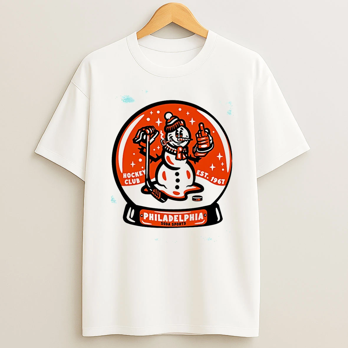 Philadelphia Hockey Frosty Snowman Snow Globe T Shirt