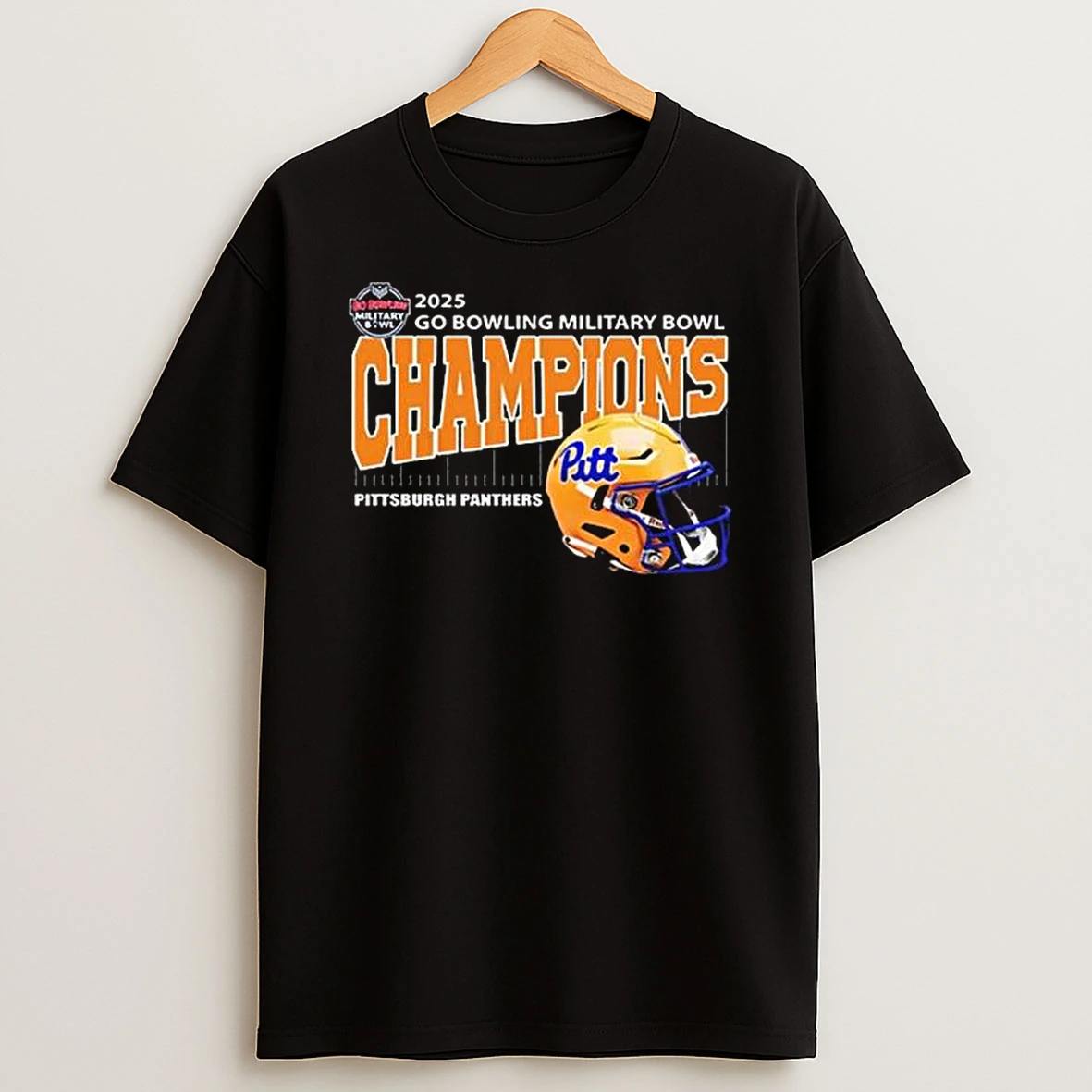 Pittsburgh Panthers Football Are 2025 Go Bowling Military Bowl Champions Helmet T Shirt
