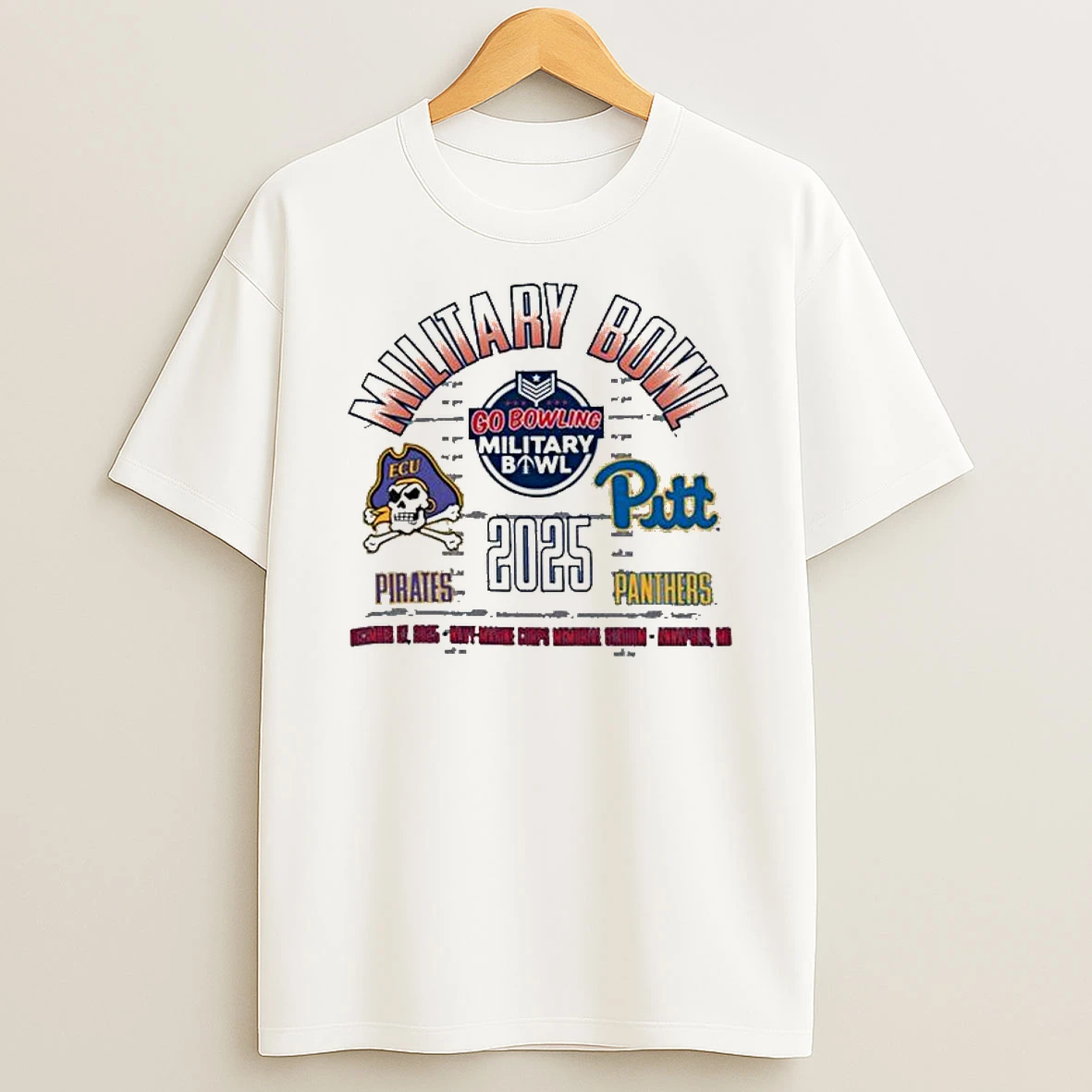 Pittsburgh Panthers Vs East Carolina Pirates 2025 Military Bowl Dueling Helmets T Shirt