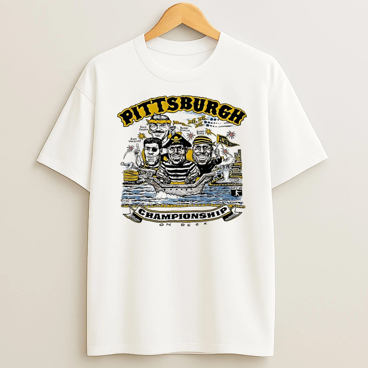 Pittsburgh Pirates Doug Drabek Bobby Bonilla Barry Bonds Andy Van Slyke Championship On Deck Caricature T Shirt