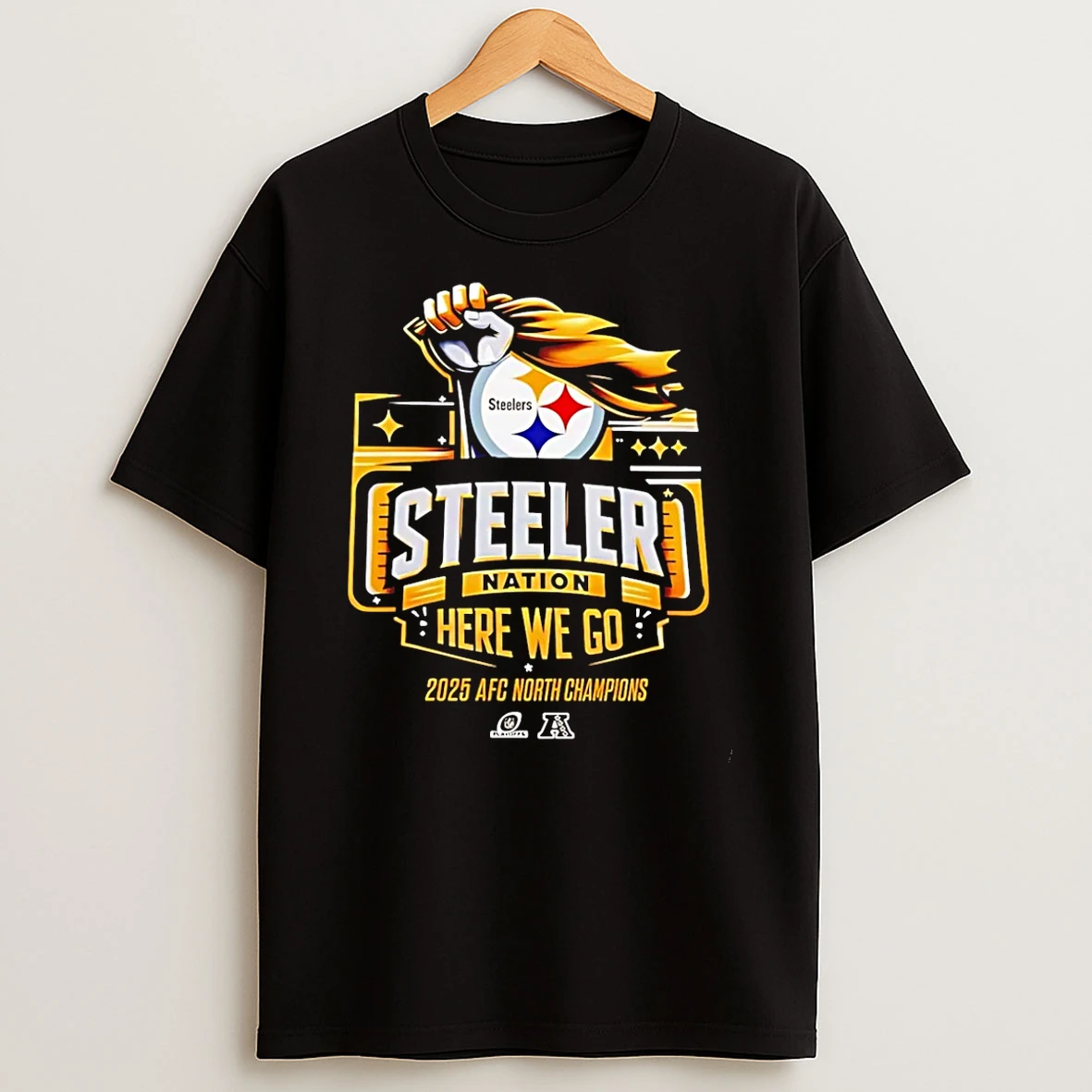 Pittsburgh Steelers 2025 Afc North Champions Here We Go T Shirt