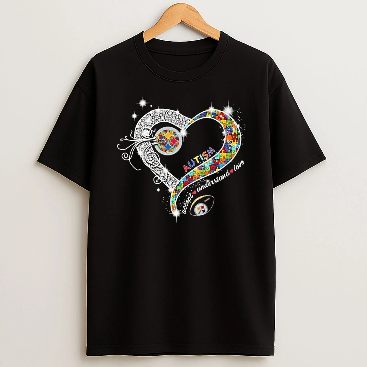 Pittsburgh Steelers Accept Understand Love Autism Diamond Heart 2026 T Shirt