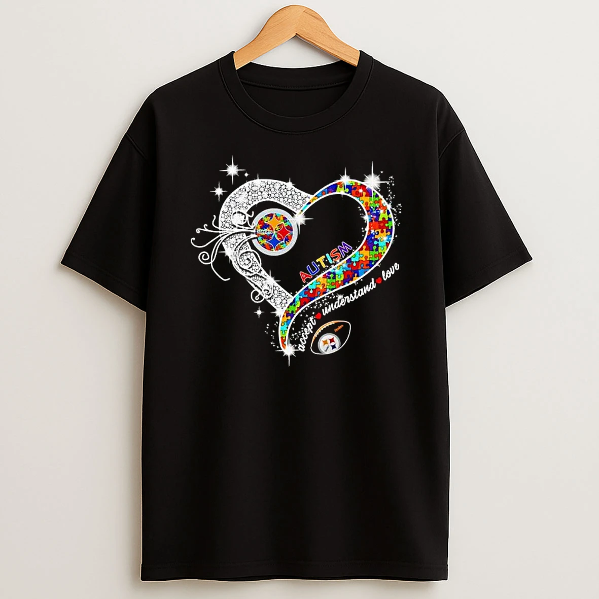 Pittsburgh Steelers Autism Accept Understand Love Football Heart T Shirt