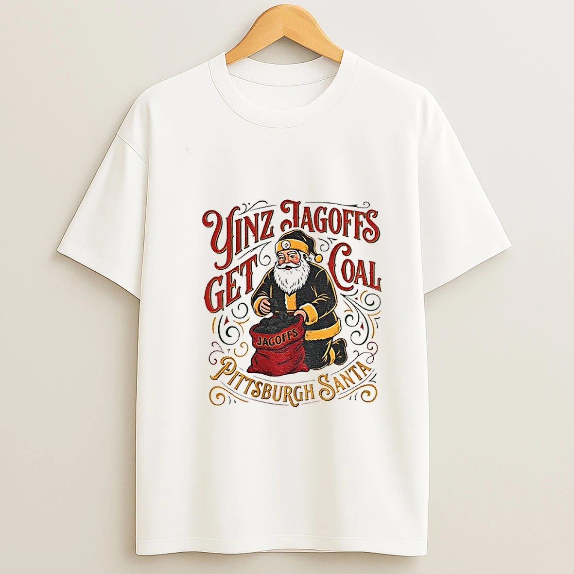 Pittsburgh Steelers Football Santa Yinz Jagoffs Get Coal Merry Christmas T Shirt