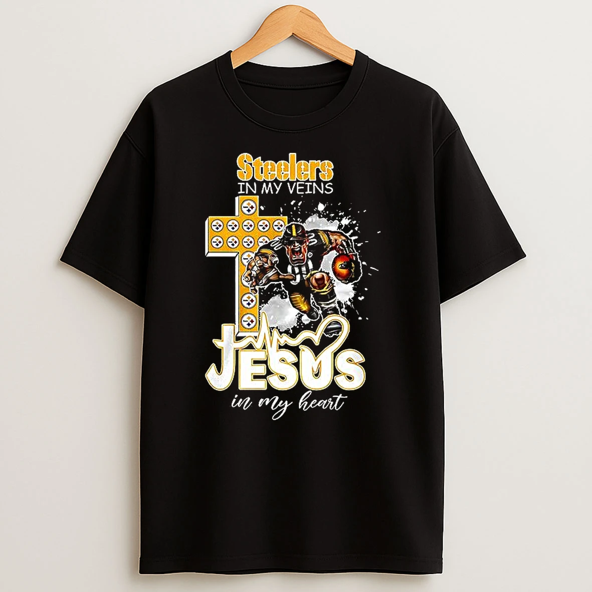 Pittsburgh Steelers In My Veins Jesus In My Heart Mascot T Shirt