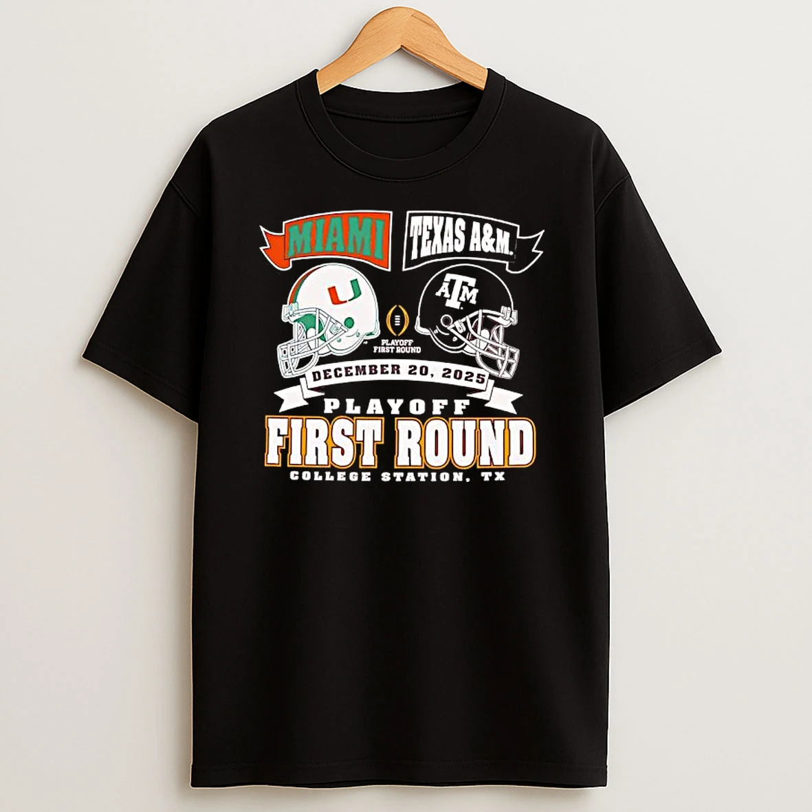 Playoff First Round Game Miami Hurricanes Vs Texas Am Aggies December 20th 2025 T Shirt