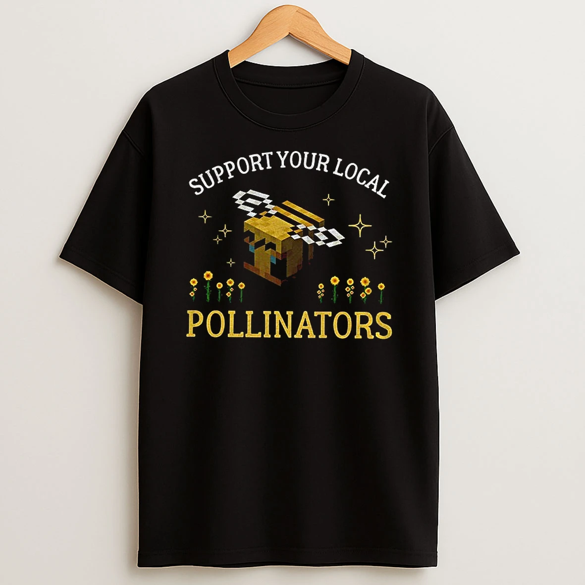 Pollinators Bee 8bit Support Your Local T Shirt
