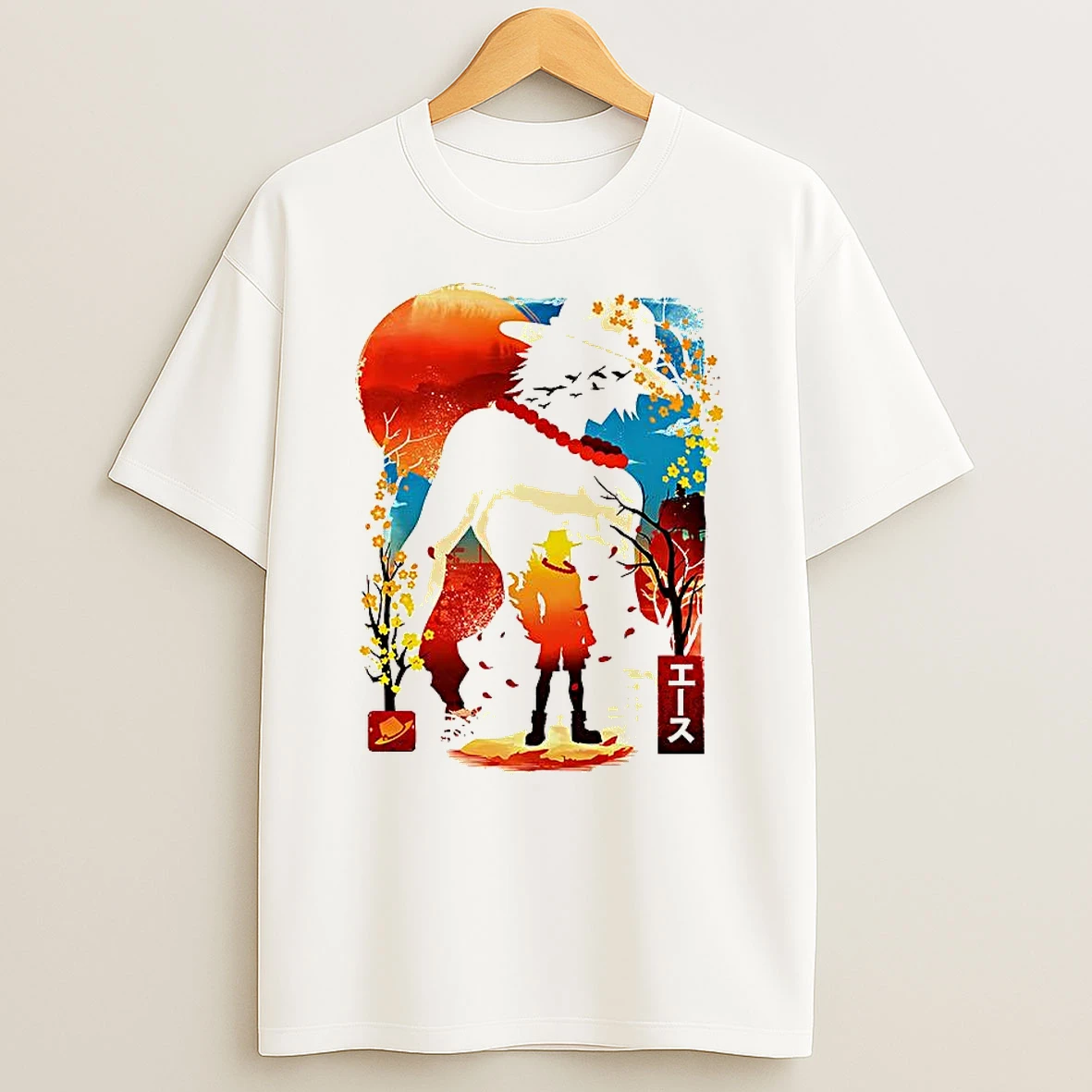 Portgas D Ace One Piece Anime Silhouette Lunar New Year Ukiyo E T Shirt