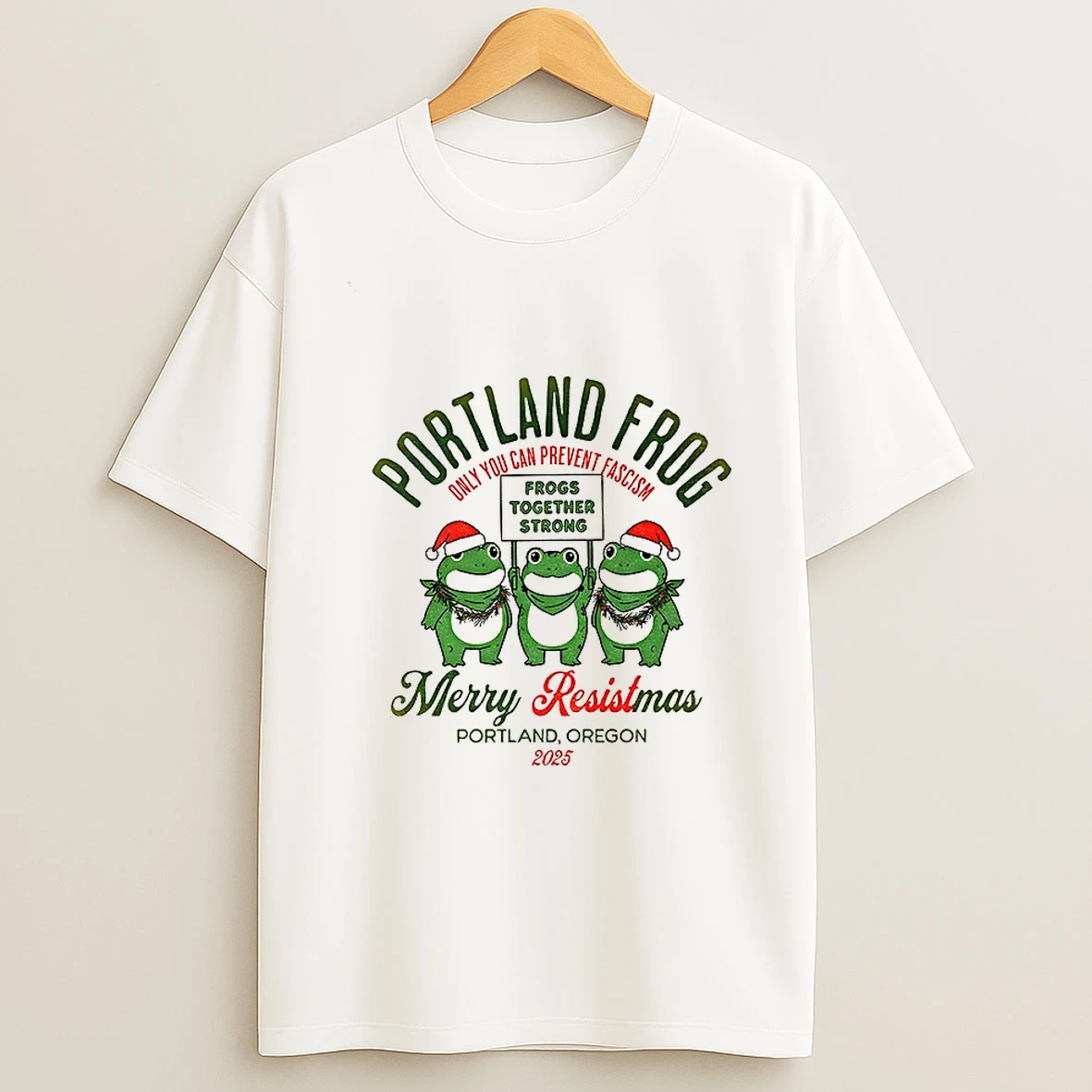 Portland Frog Christmas Merry Resistmas 2025 Frog Together Strong T Shirt