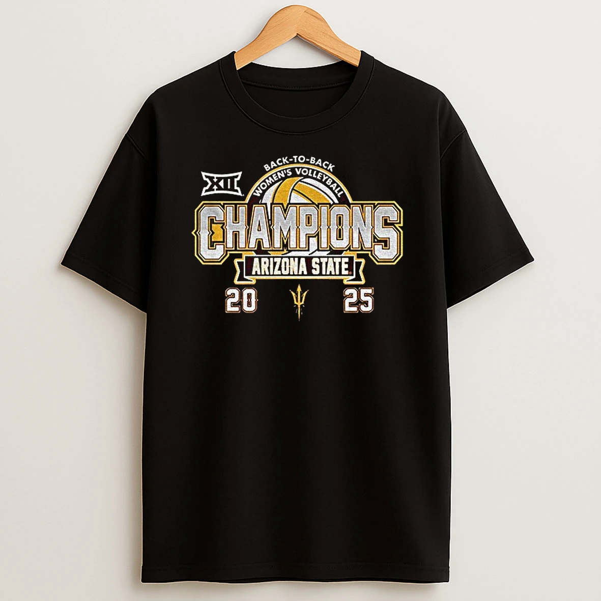 Ptcjtwmy Sun Devils Asu Big 12 Volleyball Champions Back To Back T Shirt